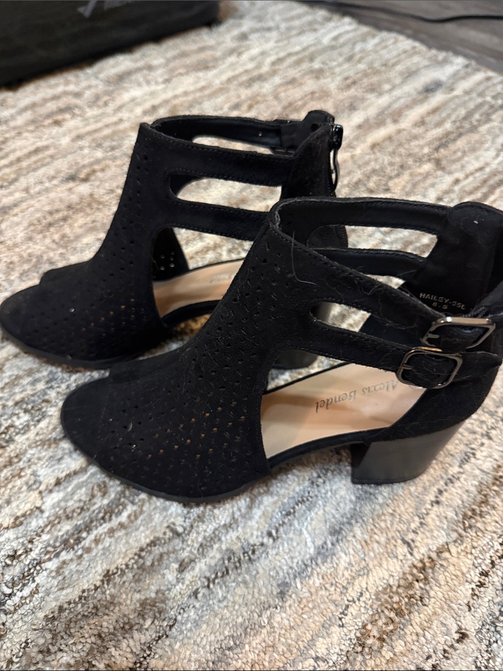 Alexis Bendel Black Cutout Block Heel Sandals with Buckle Straps